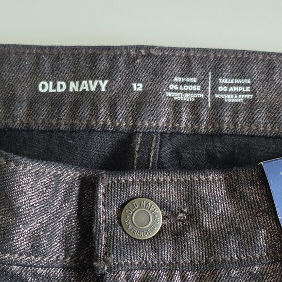 Old Navy Pants Womens 12 Black Metallic Shimmer High Rise OG Loose Whimsigoth - Picture 3 of 16